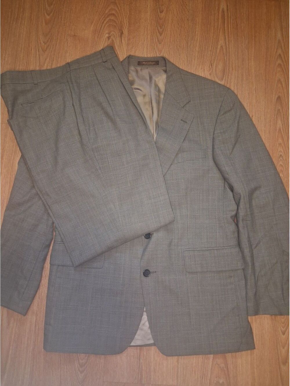 Ralph Lauren 2 Piece Suit 43R 32x30 Beige Glen Plaid Wool